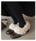 Retro Mary Jane Shoes - Slip-On Faux Fur Lined Leather Loafers With Chunky Heel, Warm Winter & Spring Casual Flats For Women_vogvips.com