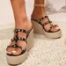 Large Size 2025 Summer New Style Open Toe Cool For Women, With Straight Rivets, High Woven Wedge Heels, Thick Soled_vogvips.com