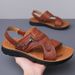 Men's Summer Casual Leather Outdoor Antiskid Beach Slide Fashion Breathable Walking Sandals New Leisure Walk Roman Flats_vogvips.com