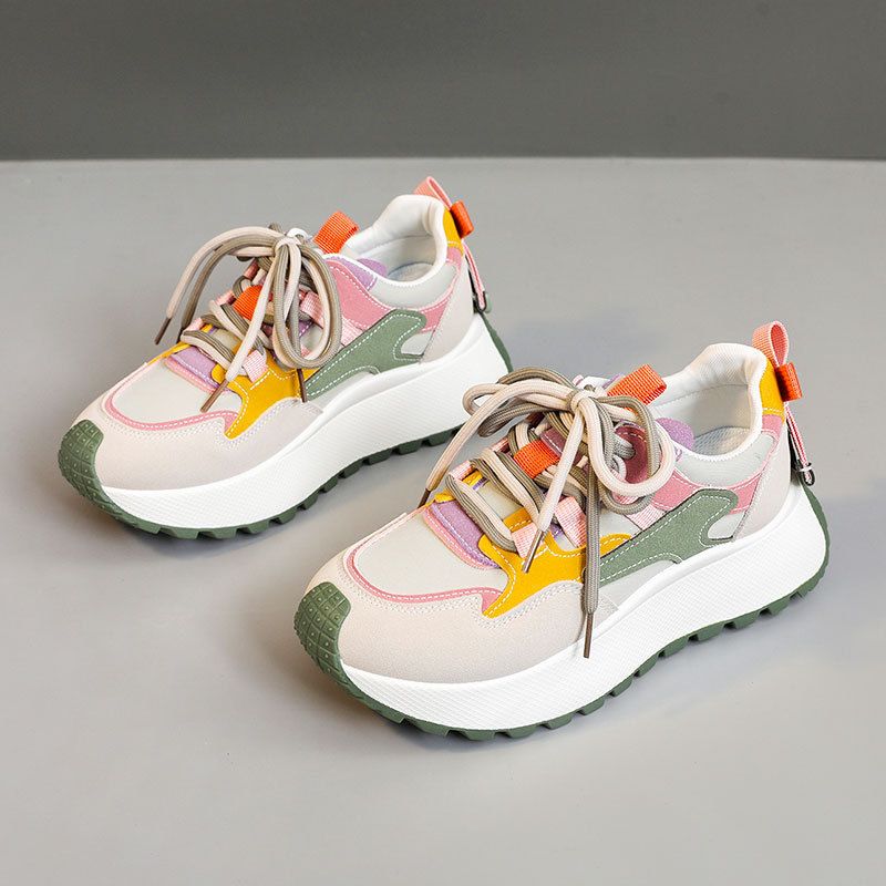 BN016 1 Women's 2024 Autumn Height Enhancing Casual Breathable Thick Soled Color Matching All Match Sneakers Candy Color Trendy Brand_vogvips.com