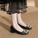 Genuine French-style Rhinestone Square-toed Chunky Heel Pumps, Soft Leather Shallow High-heeled Shoes Bridesmaids And_vogvips.com