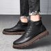 Casual Martin Boots Men's Shoes Fleece Medium Top Black High Top Tooling Boots_vogvips.com