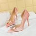 1363-K77 Banquet High Slim Heels Shallow Mouth Pointed Side Hollow Thickened Suede Diamond Buckle Bow Single Shoes_vogvips.com