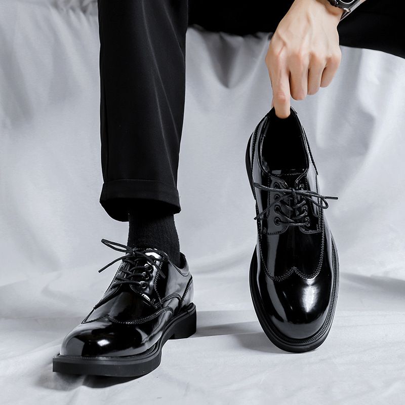 2025 Summer New Mid Top British Style Patent Leather Shoes, Big Toe Versatile Short Boots, Workwear Shoes Trend 8116-R_vogvips.com