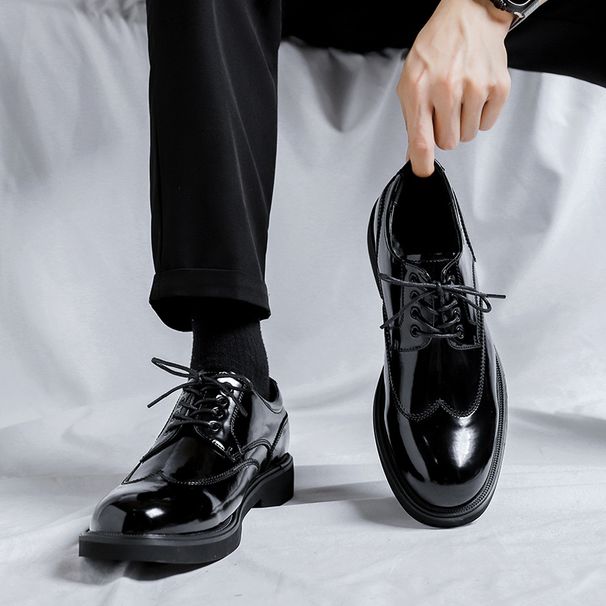 2025 Summer New Mid Top British Style Patent Leather Shoes, Big Toe Versatile Short Boots, Workwear Shoes Trend 8116-R_vogvips.com