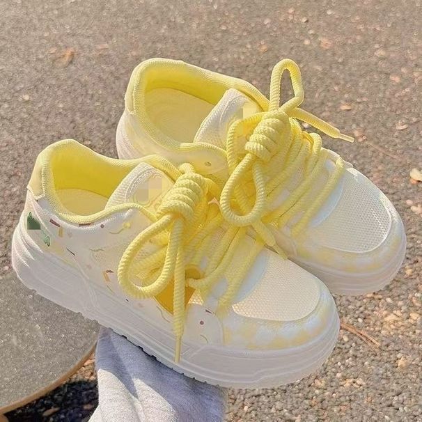 Unique, Stylish, Thick-soled Heart-patterned White Women, 2026 Spring/summer Mesh Casual Shoes, Versatile For Students_vogvips.com