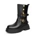 Round Toe Thick Sole Melard Mid-Calf Long Short For Women 2025 New British Style Martin Boots With Adjustable Buckle_vogvips.com