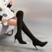 Women's Knee-High Stretch Boots - Chunky Heel & Faux Suede Over-The-Knee Boots With Plush Lining | Pointed Toe & Slouchy Silhouette For Fall/Winter_vogvips.com