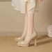 125-1 Waterproof Platform Comfortable Women's Elegant Pointed Toe Stiletto High Heels Bridesmaid Party Professional Work_vogvips.com