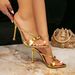 Women's High-heed Sandals, Gold Women's Shoes, Stiletto Hes, Slip-on Pointed Toe, Simple Design, New Summer 2025_vogvips.com