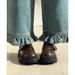 Brown Small Leather For Women S Spring Velcro Thick Soled Loafers Sponge Cake Round Mary Jane Big Toe JK Shoes_vogvips.com