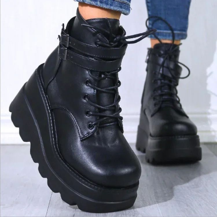 Gothic Black Boots Ankle Shoes On Heels Platform Sneakers Chunky For Women Casual Rock Booties 250625_vogvips.com
