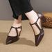 Women's Plus Size Mid Heel Leather Shoes Summer New Style Pointed Toe Chunky Heel Hollow Single Retro Woven_vogvips.com
