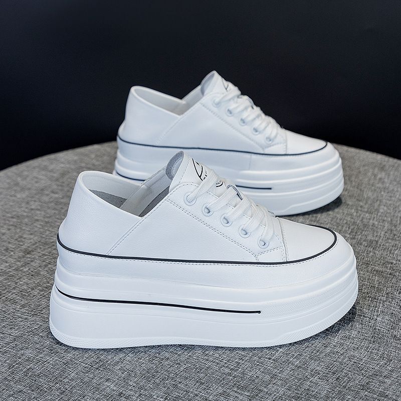 Women's 8CM Height-Increasing Genuine Leather White Sneakers, 2026 Spring And New Versatile Korean Style Thick-Soled_vogvips.com
