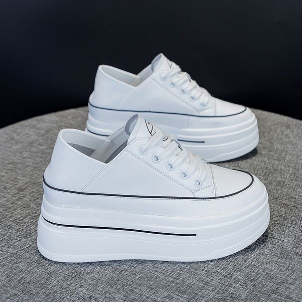 Women's 8CM Height-Increasing Genuine Leather White Sneakers, 2026 Spring And New Versatile Korean Style Thick-Soled_vogvips.com