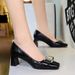 5299-K91 Fashion Professional OL Commuter Women's Shs Color Blocked Square Head Light Mouth Metal Buckle Bow Single_vogvips.com
