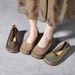 Women’s Shoes Leather Retro Shallow Mouth Single Shoes Shallow Mouth Women's Shoes Spring New Round Toed Scoop Shoes One Step Forest Style_vogvips.com