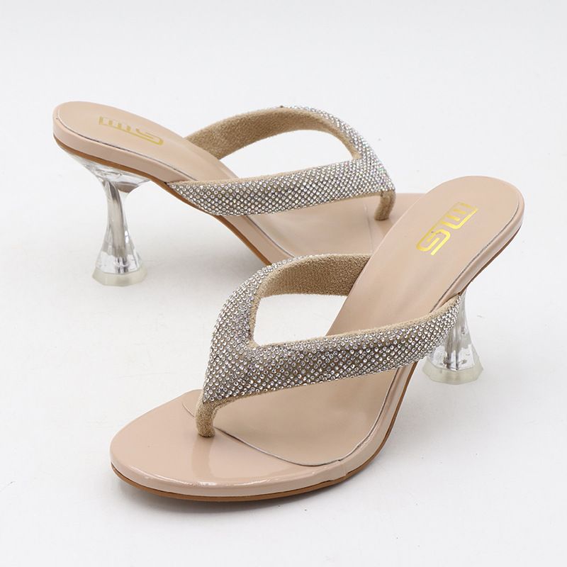 Women's Shoes New Style Autumn High Heeled Rhinestone Flip Flops For Outerwear Stiletto Heels Solid Color High Heels_vogvips.com