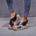 Plus-size Wedge Wish European And American Style, Straw-woven Open-toe Roman Sandals, Cross-strap Fish-mouth_vogvips.com