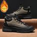 Men's Winter Outdoor Waterproof Anti-slip Snow Leather-fur Integrated Work Boots, Martin Boots With Plush Lining,_vogvips.com