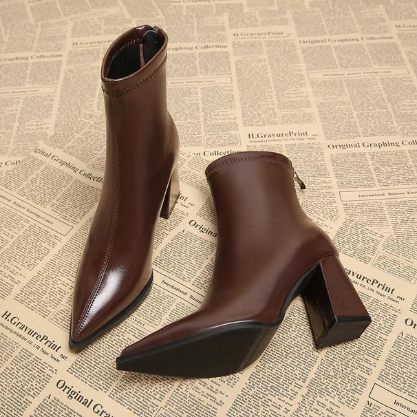 98158-11 Pointed Toe High Heel Ankle For Women 2025 Trendy Fashionable Autumn Winter Versatile Slim Boots_vogvips.com