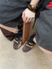 Bupfeng Liya Shallow Mouth Color Block Retro Style New Patchwork Knitted Short Autumn Women's Shoes Flat Sock Boots_vogvips.com