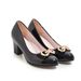 Korean Style Round Toe Low Single Shallow Mouth Mid Heel Bowknot Loafers, Stiletto Patent Leather Sh, Women's Work_vogvips.com
