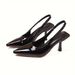 Solid Color Pointed Toe Casual Thin Heel Sandals For Women, 2024 Summer New Style, Single Strap Buckle, European And_vogvips.com
