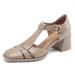Women's Roman In Soft Leather, French Style, New Summer 2025 Model, Hollow-out Design, Chunky Heel, Closed Toe, Vintage_vogvips.com