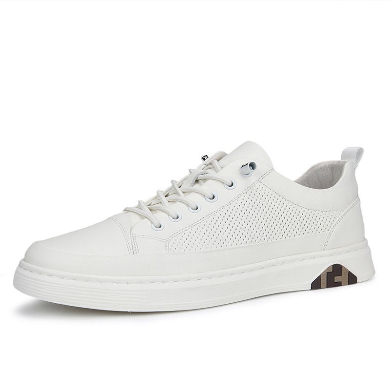 Men's Shoes 2025 Summer Hollow Perforated Breathable Genuine Leather Casual Shoes Men's Slip On All Match White Shoes 2318_vogvips.com