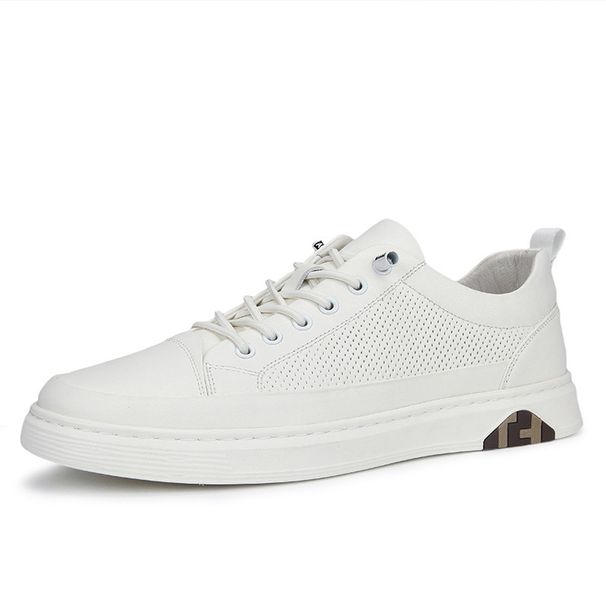 Men's Shoes 2025 Summer Hollow Perforated Breathable Genuine Leather Casual Shoes Men's Slip On All Match White Shoes 2318_vogvips.com
