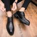 Euro Step Korean Brogue Pointed Toe Leather British Style Height Increasing Business Formal Platform Thick Sole Hairstylist Men's_vogvips.com