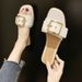 2021 Summer New Korean Style Casual Flat Sandals For Women With Square Buckle, Beach Slippers Trend_vogvips.com