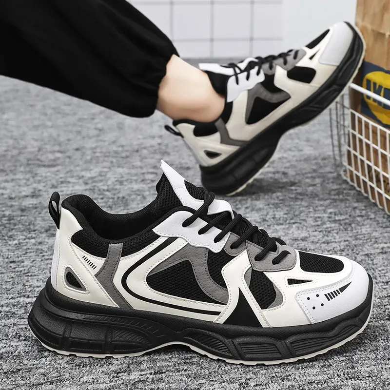 Men's Running Breathable Mesh Trendy Versatile Sneakers Athleisure Casual Style Clunky Shoes White Free Shipping_vogvips.com