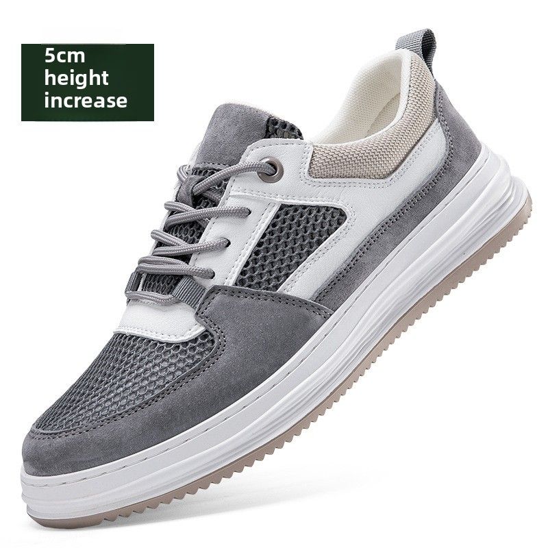 Hollow Hole Shoes Men's Sports Shoes Invisible Inner Height Increase Casual Mesh Board Shoes Men's Shoes_vogvips.com