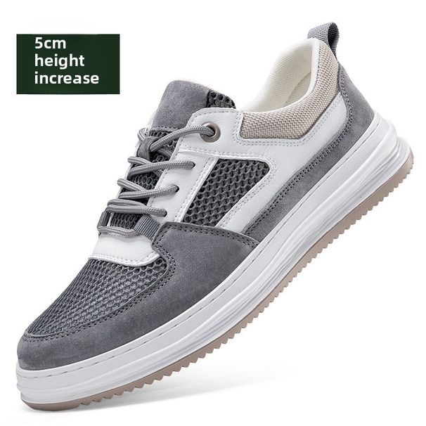 Hollow Hole Shoes Men's Sports Shoes Invisible Inner Height Increase Casual Mesh Board Shoes Men's Shoes_vogvips.com