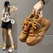 Platform Mid-top Boots Women's Platform Dad Shoes Mountaineering Boots Lace-up Heightening Casual Women's Shoes_vogvips.com