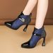 188 Pointed Toe Waterproof Platform Ultra High Heel Red Patchwork Autumn Winter Short Martin Boots Fashion Large Size_vogvips.com
