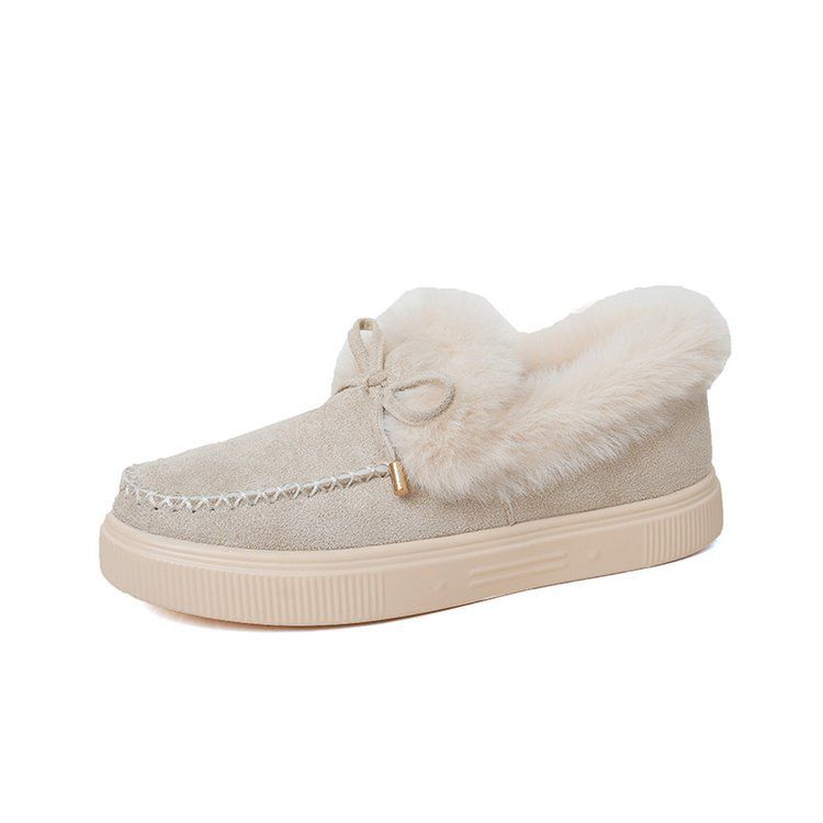 Women's Winter Flats With Bow Detail - Cozy Faux Fur Lined Slip-On Shoes For Casual Comfort, Sizes 36-43 Large Size Fur Shoes Women's Shoes_vogvips.com