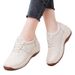 Comfortable Women Casual Shoes 2025 Fashion Round Toe Artificial Leather Soft Sole Breathable White Lace Up Shoes For Walking_vogvips.com