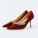 Wedding For Wide And Feet, Large Size High Heels, Pointed Toe, Stiletto Heel, Rhinestone, Suede, 2025 Model, Xiuhe_vogvips.com