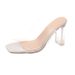Transparent High Heels Women's Sandals Summer New Square Toe Crystal Chunky Heel One Strap Fashion Large Size Outdoor_vogvips.com