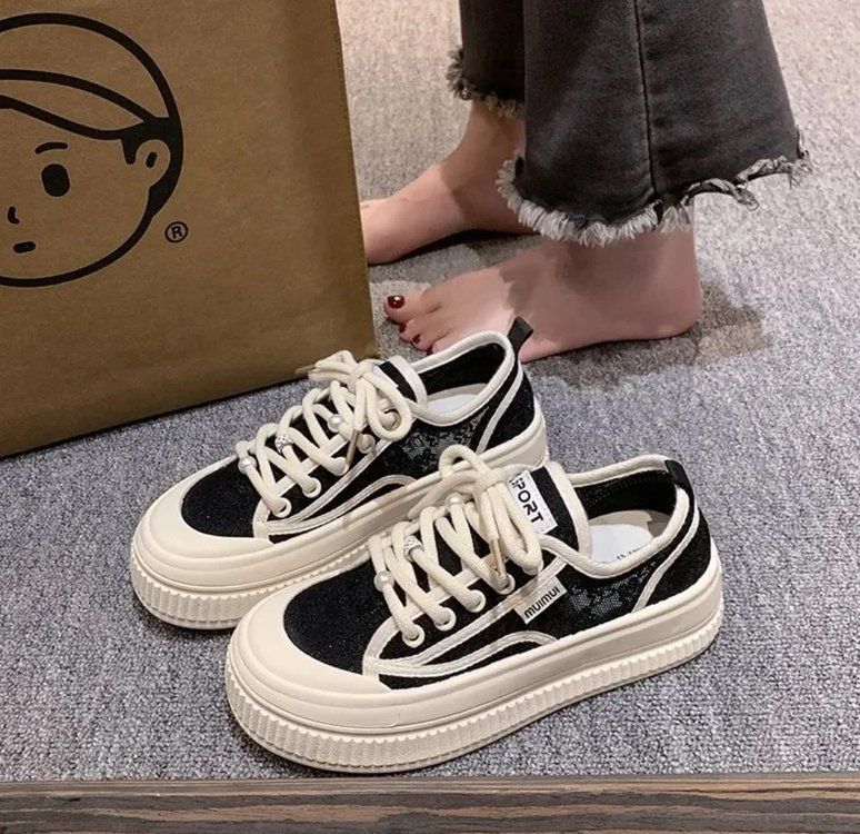 Breathable Little White Shoes Women's Shoes Mesh Shoes Thick-soled Lace Thin Casual Board Shoes_vogvips.com
