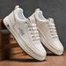 Men's Breathable Casual Sneakers - Lightweight Slip-On White Shoes For Summer, Fashionable Low-Top Lace-Up Loafers With Comfortable EVA Insole_vogvips.com