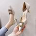 Glitter Rhinestone Square Buckle Decor Party Prom Shoes Temperament Mid Hollow Pointed Toe Ladies Pumps Thin High Heels_vogvips.com