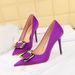Fashion high-heeled stiletto, shallow cut, pointed sexy slim metal buckle heels_vogvips.com