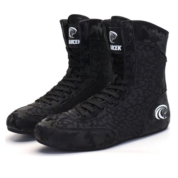Boxing Shoes For Women, High Traction Boxing Training Shoes Breathable Lace Up Boxer Shoes Lightweight Kickboxing Footwear_vogvips.com