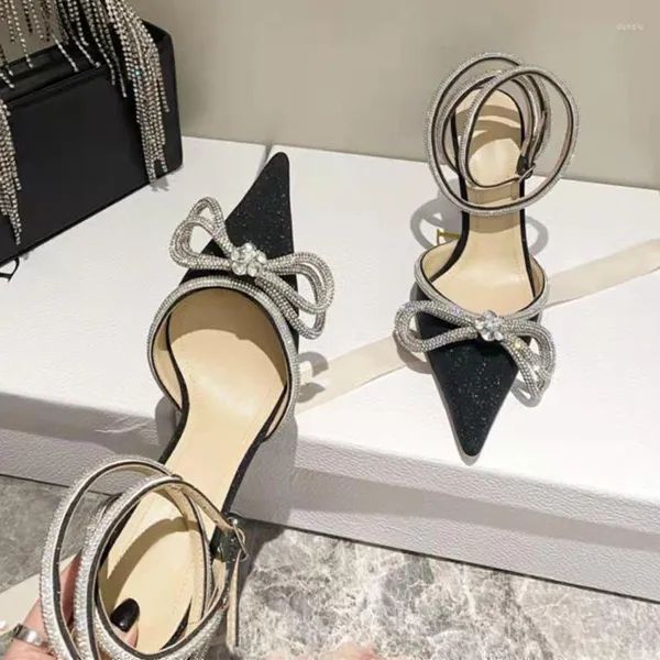 Toe Heels Women Sandals Bowknot Thin Rhinestone Pointed Ladies Sandalias Buckle Strap Elegant Party Wedding Female Shoes_vogvips.com