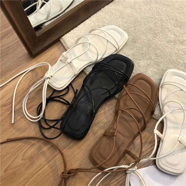 Fairy Style Lace-Up For Women, Flat Summer New Gentle Fashion Versatile Roman Sandals, Beach Sandals Trend_vogvips.com