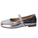 Beautiful Flat Silver Single Shoes Women's Skirt Mary Jane Small Leather Shoes Ballet Evening Shoes_vogvips.com